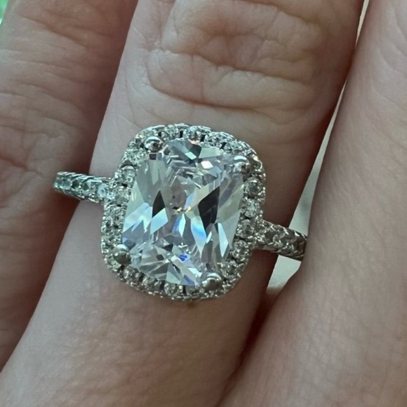 Large Cushion Cut Fancy Diamond Halo Engagement Ring Solid 925 Sterling Silver - Picture 6 of 15